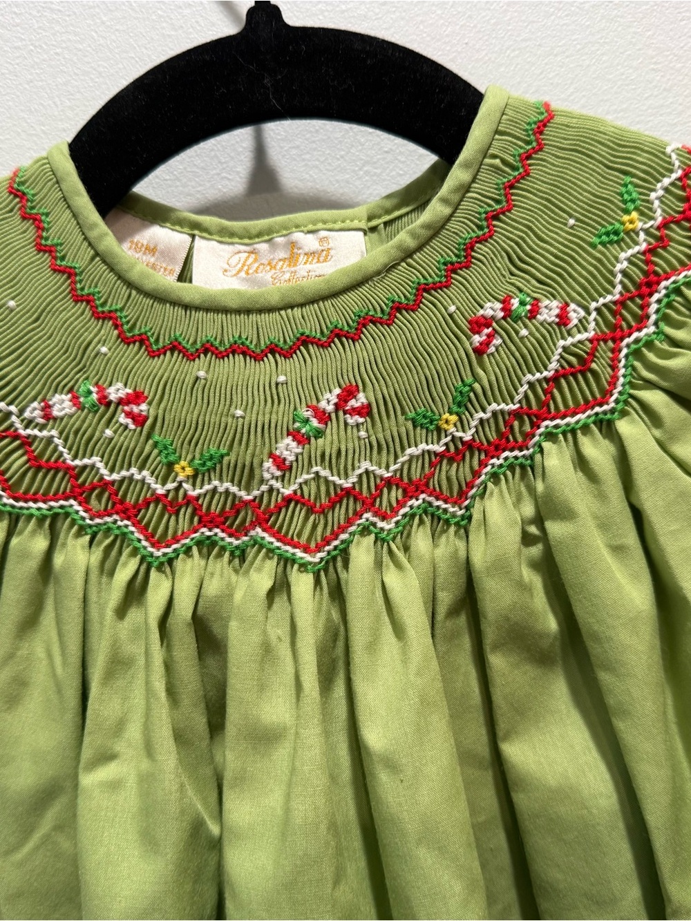 Rosalina Collections Christmas Smocked Dress 18M Green Candy Cane Holiday Dress